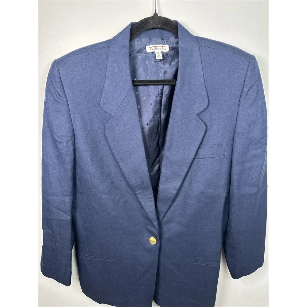 Vintage Talbots Blazer Womens Size 10 Blue One Button Lined Linen Blend USA Made